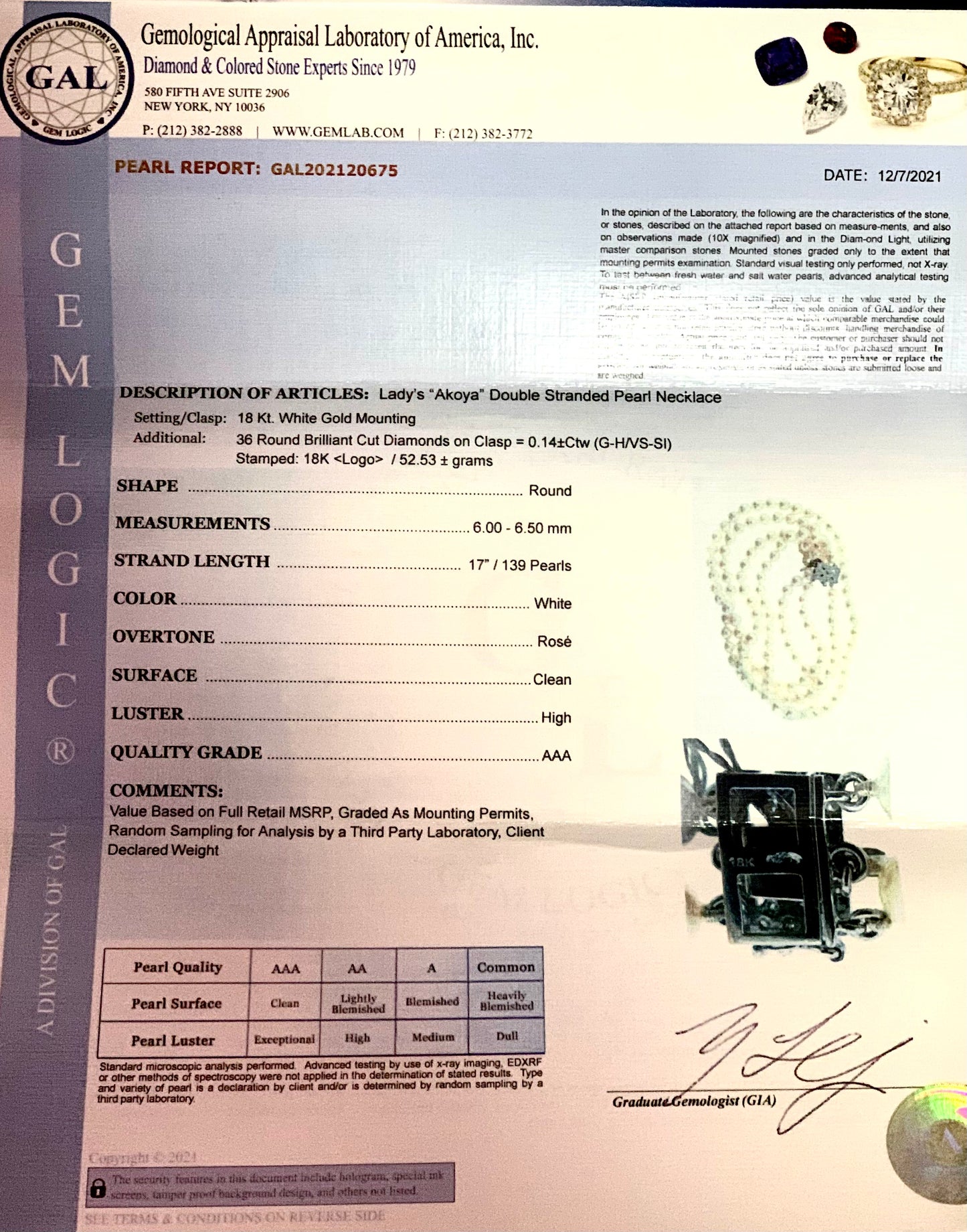 Diamond Akoya Pearl 2-Strand Necklace 17" 18k Gold 6.5mm Certified $8,750 120675 - Certified Fine Jewelry