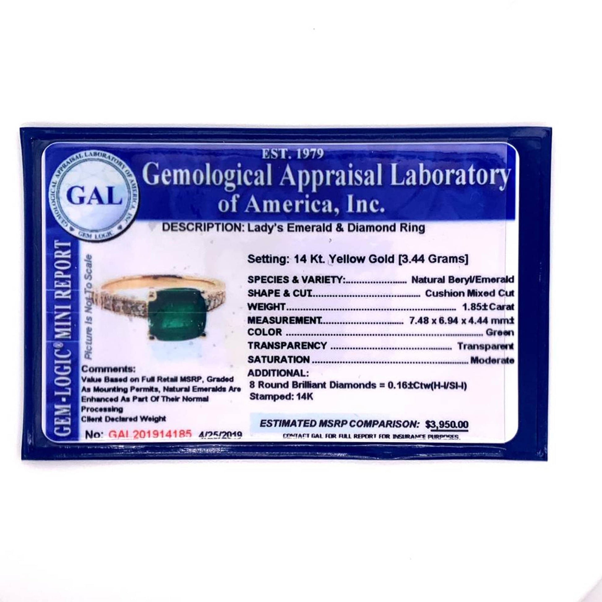 Diamond Emerald Ring 14k Gold 2.01 TCW Women Certified $3,950 914185 - Certified Estate Jewelry