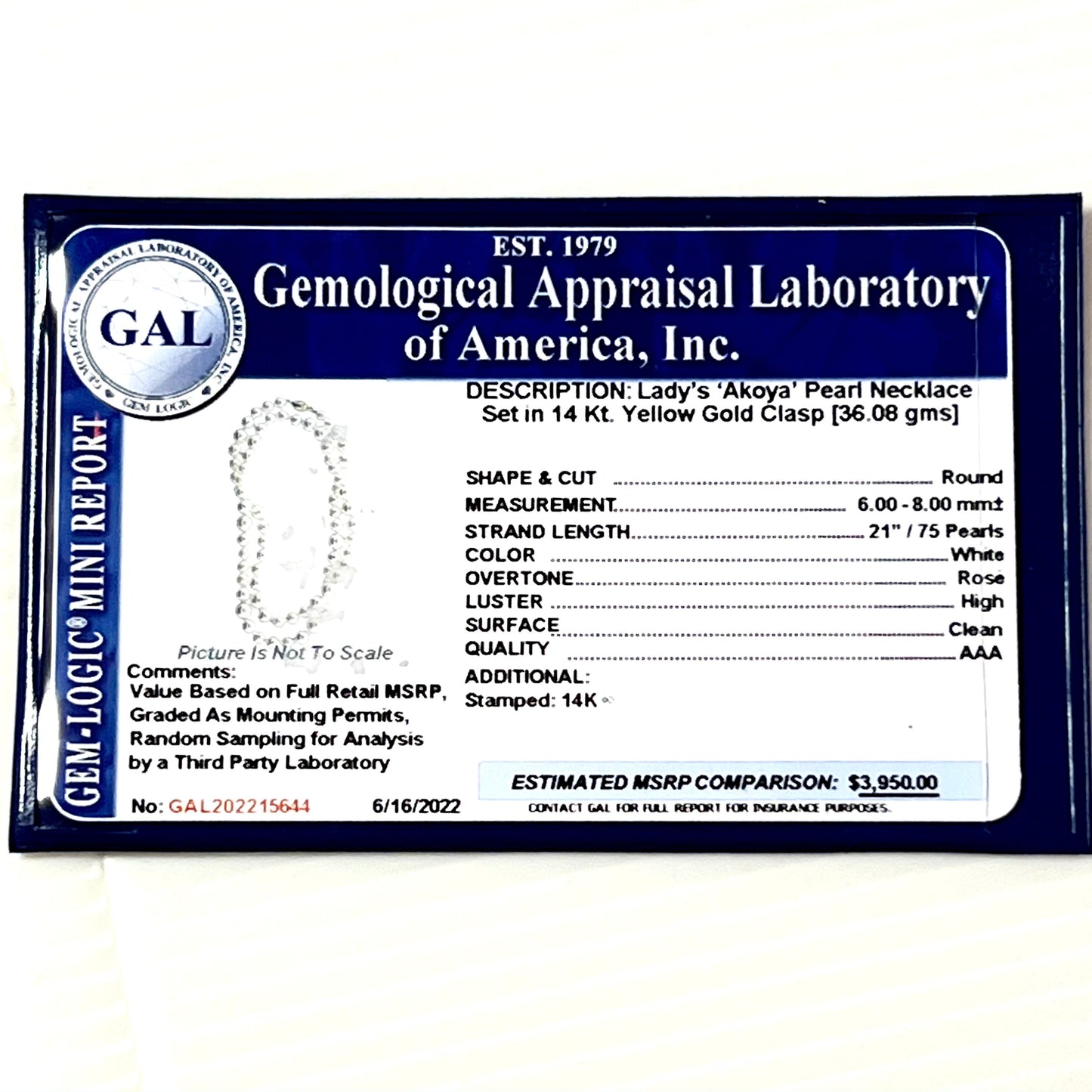 Akoya Pearl Necklace 21" 14k Gold 8 mm AAA Certified $3,950 215644 - Certified Estate Jewelry