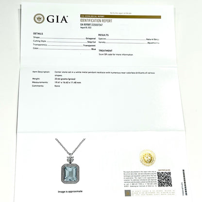 Natural Aquamarine Diamond Gold Necklace 18" 27 TCW GIA Certified $16,475 121172
