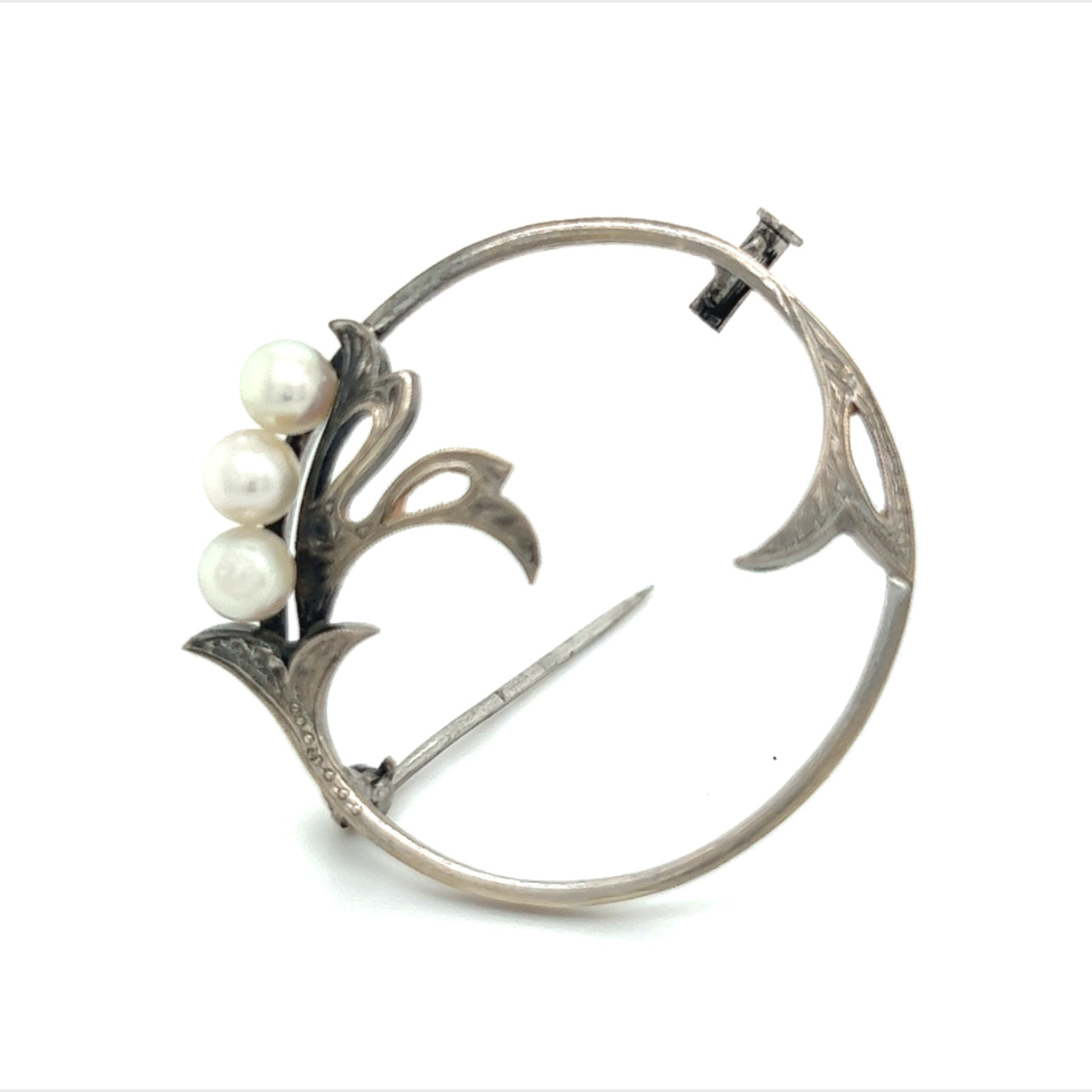 Mikimoto Estate Akoya Pearl Brooch Pin Sterling Silver 4.65 mm M280