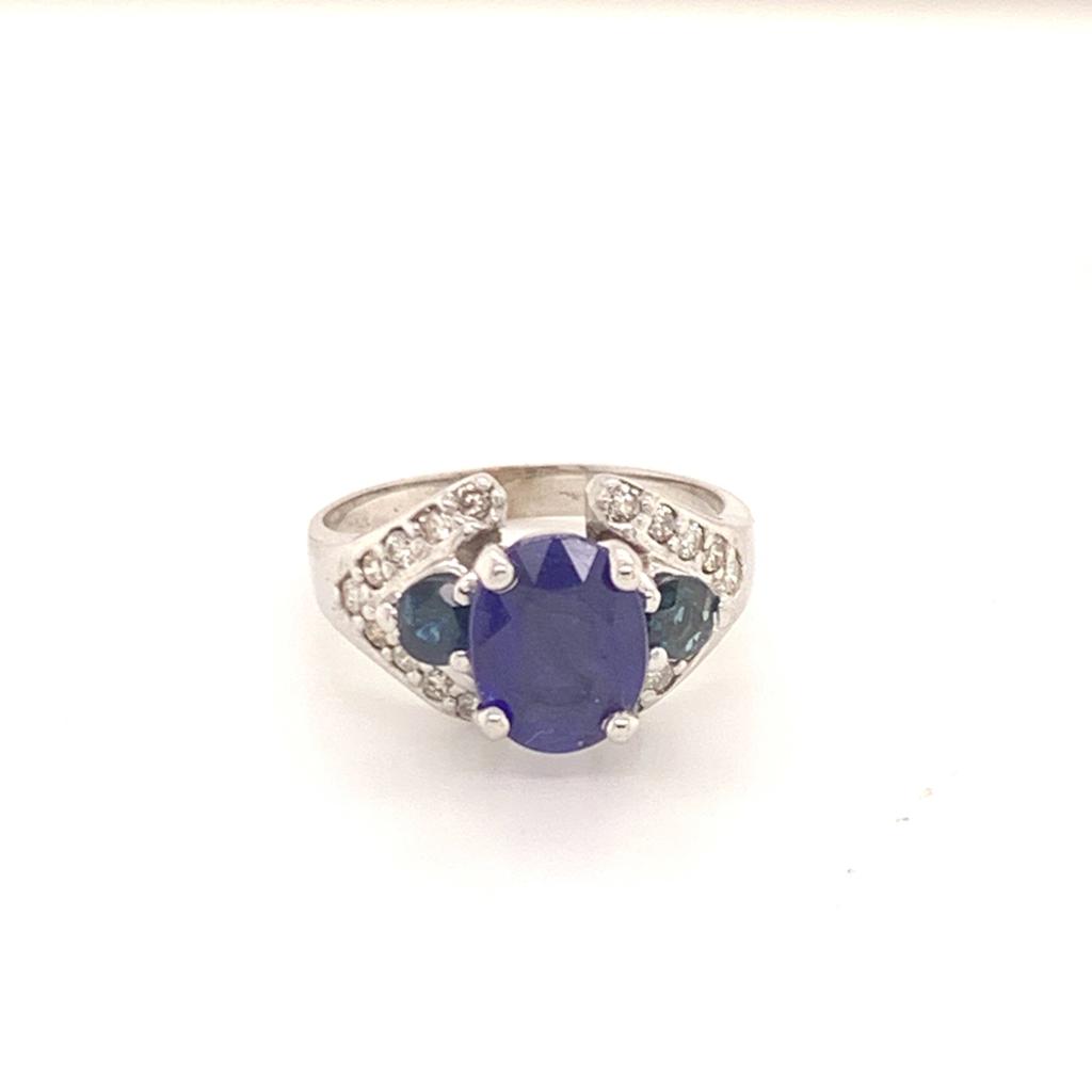 Diamond Sapphire Ring 14k Gold 3.31 TCW Women Certified $2,800 912271 - Certified Estate Jewelry