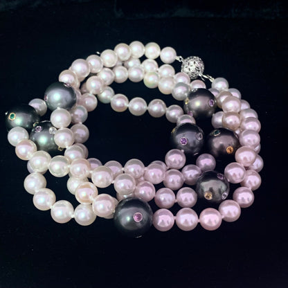 Akoya Tahitian Pearl Diamond Sapphire Necklace 14k Gold Certified $6,950 114992 - Certified Fine Jewelry
