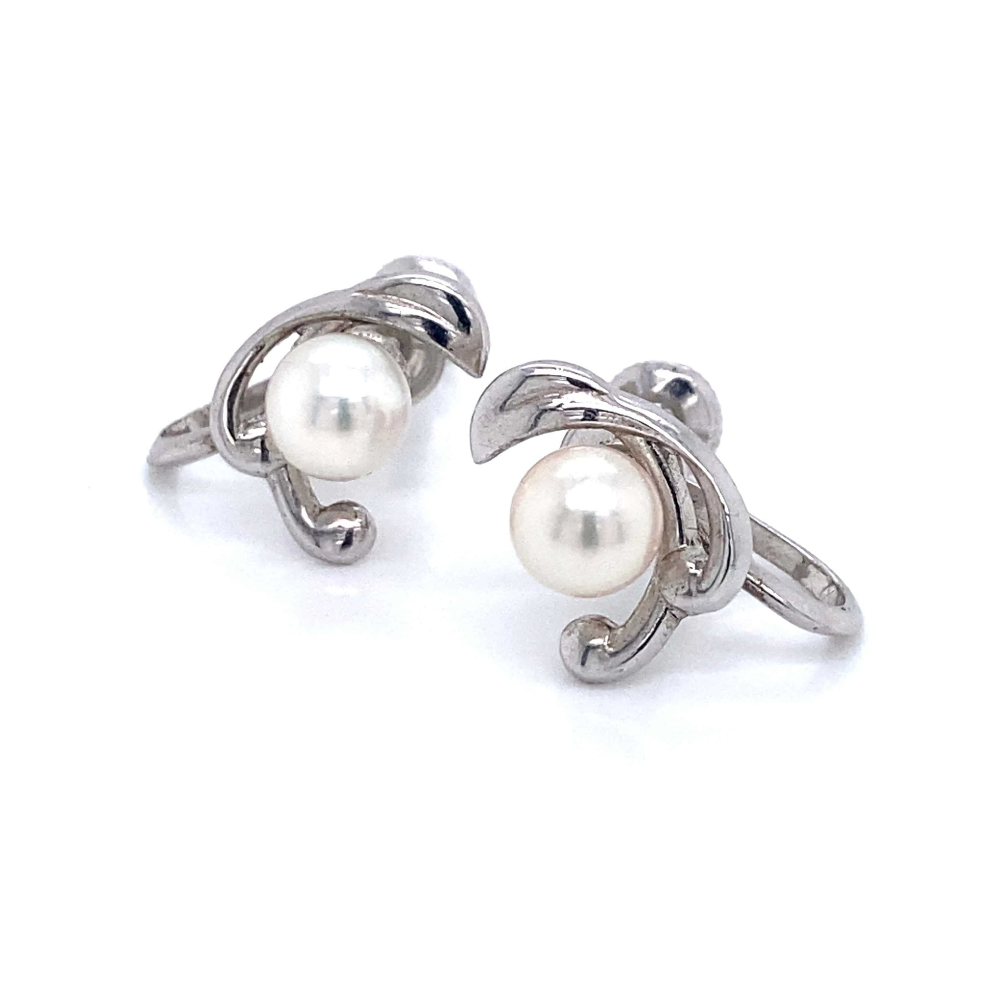 Mikimoto Estate Akoya Pearl Clip On Earrings Sterling Silver 6mm 3.53 Grams M173 - Certified Fine Jewelry