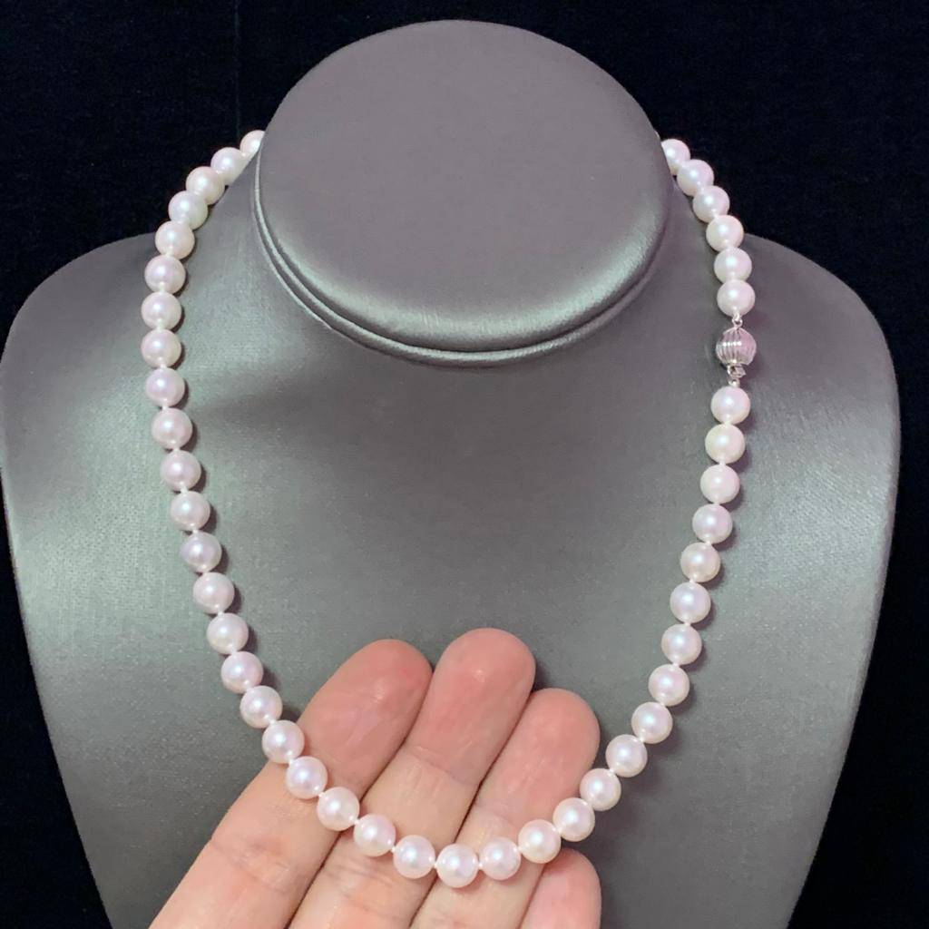 Akoya Pearl Necklace 14 KT WG 8 mm 18 in Certified $4,950 017779 - Certified Estate Jewelry