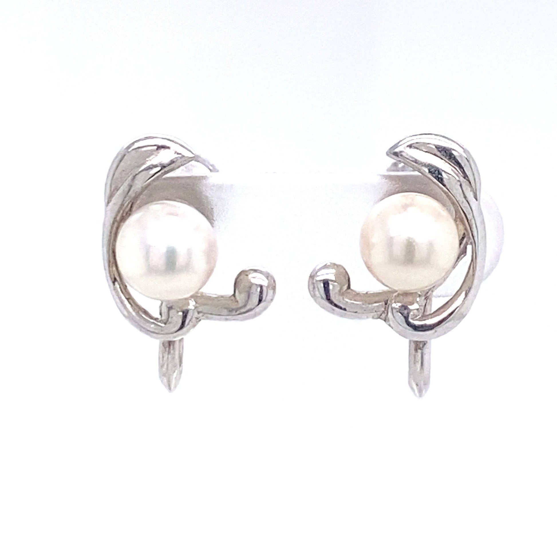Mikimoto Estate Akoya Pearl Clip On Earrings Sterling Silver 6mm 3.53 Grams M173 - Certified Estate Jewelry