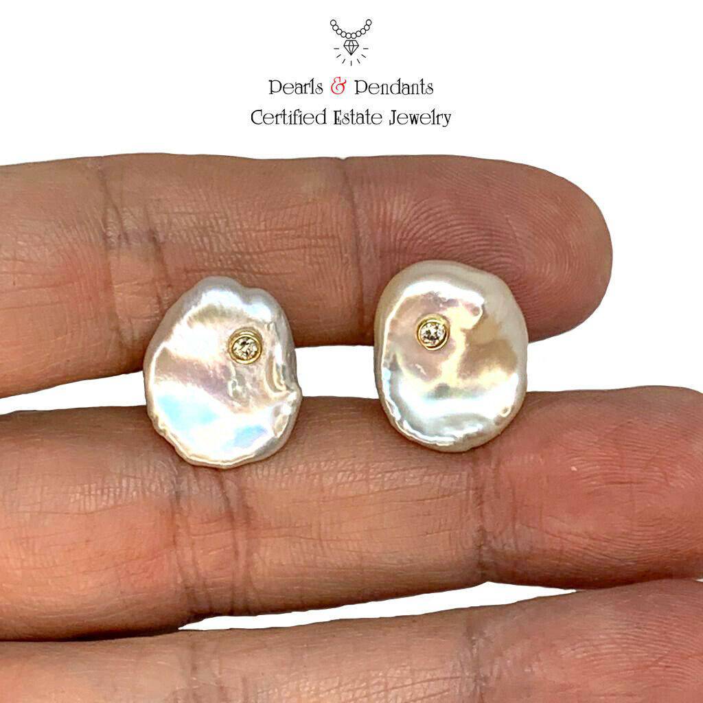 Diamond Fresh Water Pearl Cufflinks 14k Gold Designer Certified $2,490 011916 - Certified Fine Jewelry
