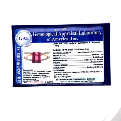 Natural Tourmaline Diamond Ring 14k RG 2.2 TCW Certified $4,950 112165 - Certified Estate Jewelry