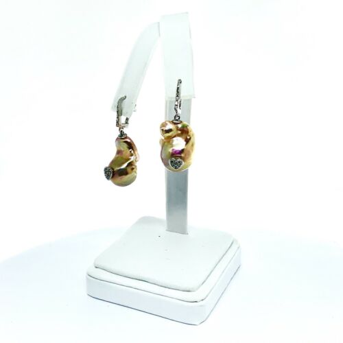 Diamond Baroque FW Yellow Pearl Earrings 14k Gold Certified $1,950 914375 - Certified Fine Jewelry