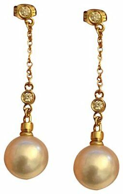 Diamond Akoya Pearl Earrings 14k Gold 9.4 mm Pearl Women Certified $1,199 721760 - Certified Fine Jewelry