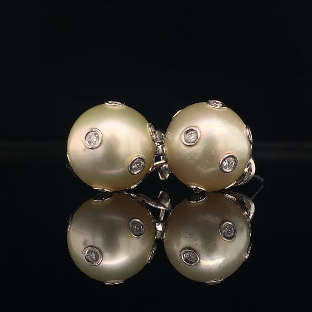 Diamond South Sea Pearl Earring 14 KT Certified $4,995 015793 - Certified Estate Jewelry