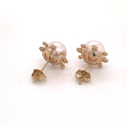 Diamond Akoya Pearl Earrings 14k Yellow Gold 9.5 mm Certified $3,975 018641 - Certified Fine Jewelry