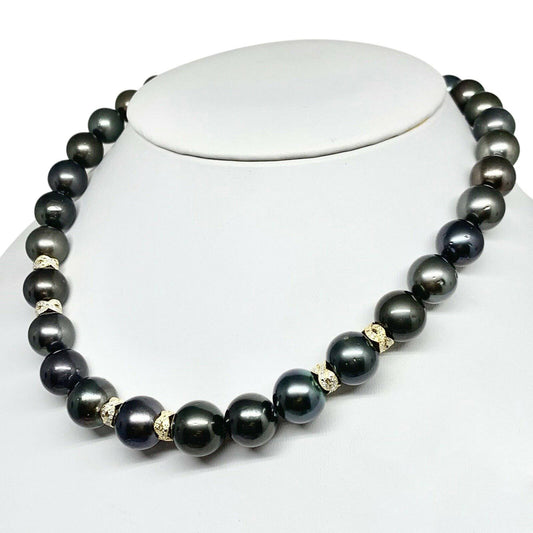 Diamond Tahitian Pearl Necklace 18k Gold 13.07 mm 17" Certified $26,250 914435 - Certified Fine Jewelry