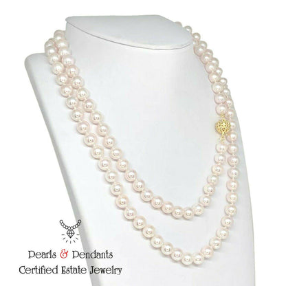 Diamond Akoya Pearl Necklace 14k Gold 8 mm 36 in Certified $9,750 010930 - Certified Fine Jewelry