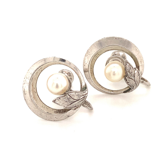 Mikimoto Estate Akoya Pearl Earrings Sterling Silver 6 mm 5.4 Grams M226