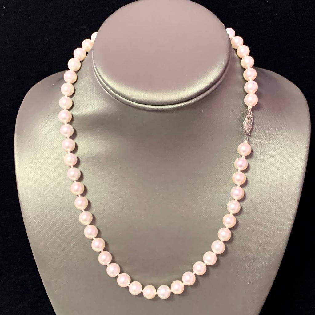 Akoya Pearl Necklace 14k White Gold 18" 8 mm Certified $3,990 110697 - Certified Estate Jewelry
