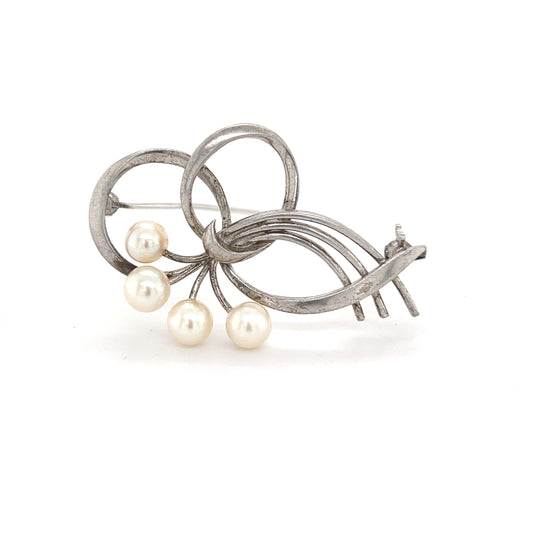 Mikimoto Estate Akoya Pearl Brooch Sterling Silver 5.5 mm M232 - Certified Fine Jewelry