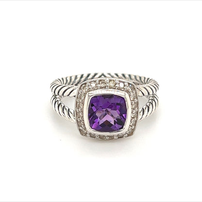 David Yurman Authentic Estate Diamond Petite Albion Amethyst Ring Size 6.5 Sil 1.67 TCW DY190 - Certified Fine Jewelry