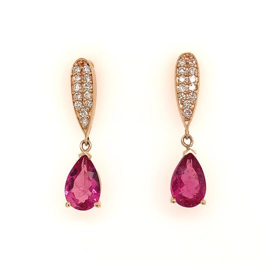 Natural Rubellite Diamond Earrings 14k Gold 1.60 TCW Certified $3,090 018673