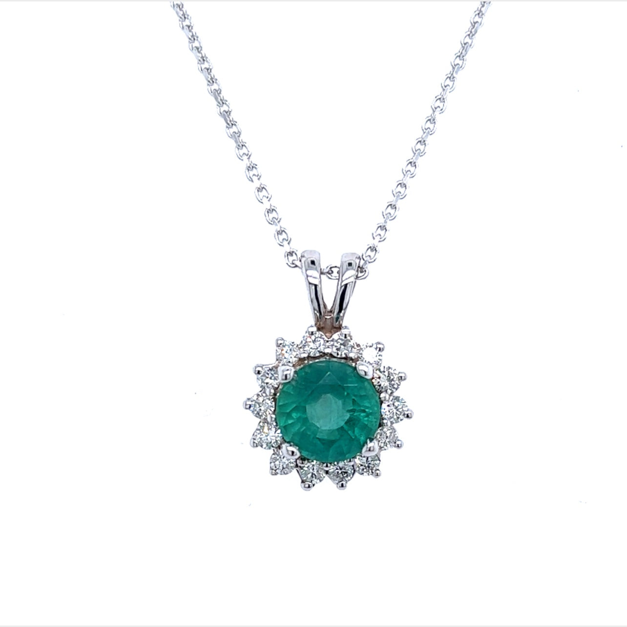 Natural Emerald Diamond Pendant With Chain 17.5" 14k White Gold 2 TCW Certified $5,950 216664
