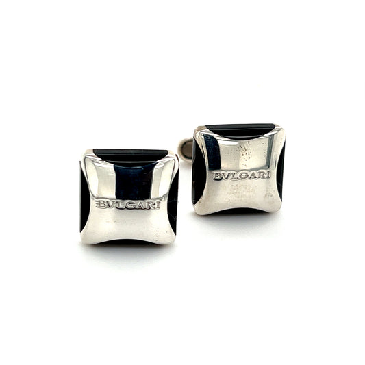 Bulgari Estate Onyx Cufflinks Sterling Silver 19.24 Grams B1 - Certified Fine Jewelry