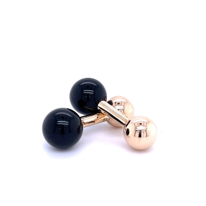 Tiffany & CO Estate Black Onyx Barbell Cufflinks 14k Y Gold TIF352 - Certified Fine Jewelry