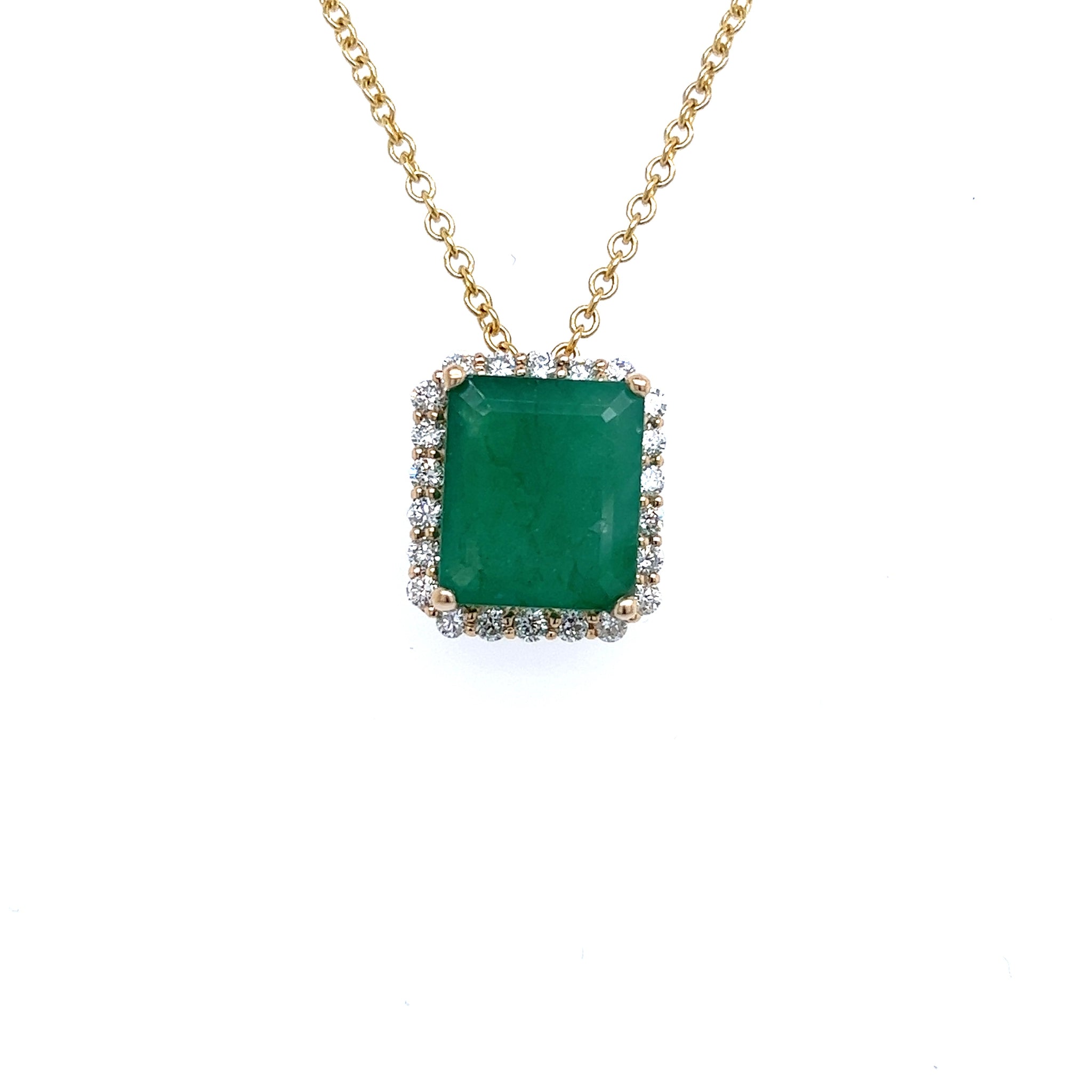 Natural Emerald Diamond Pendant Necklace 17" 14k Yellow Gold 5.05 TCW Certified $6,950 215627