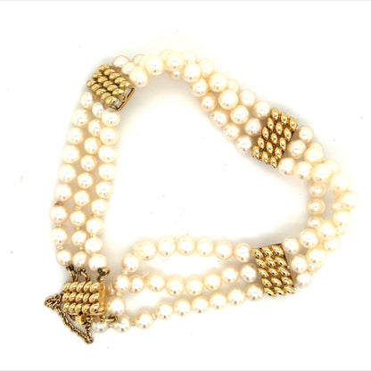 Mikimoto Estate Akoya Pearl Bracelet 7.5" 14k Yellow Gold 4 mm Certified $4,950 219126