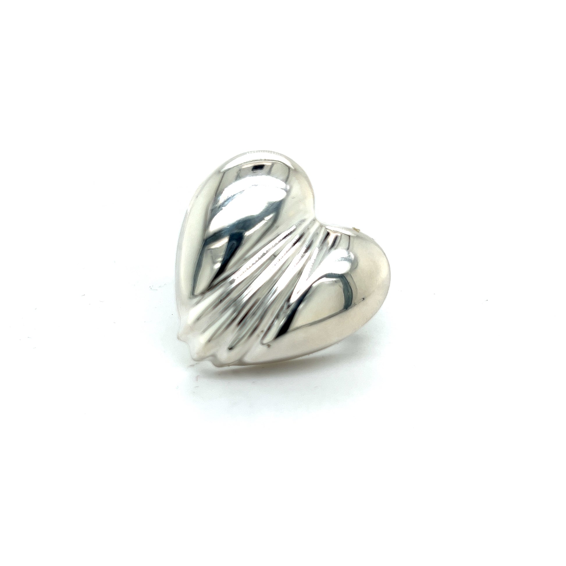 Tiffany & Co Estate Large Puffed Heart Brooch Pin Silver TIF355