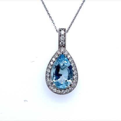 Natural Aquamarine Diamond Pendant With Chain 18" 14k W Gold 4.19 TCW Certified $5,950 213254