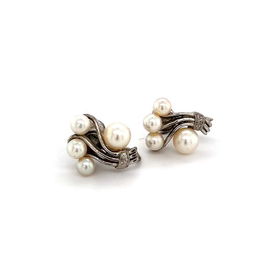 Mikimoto Estate Akoya Pearl Earrings Sterling Silver 5.75 mm 4.5 Grams M253 - Certified Fine Jewelry
