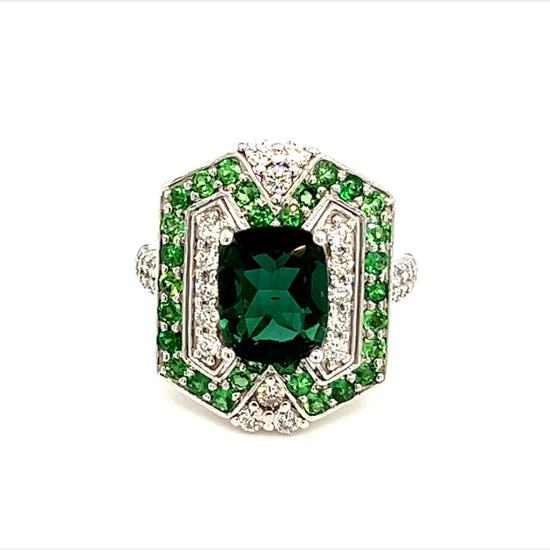 Tourmaline Tsavorite Diamond Ring Size 6.25 14k Gold 5.55 TCW Certified $7,550 215422