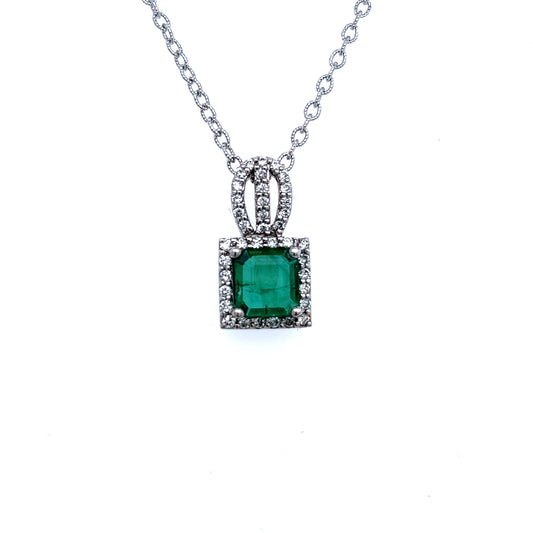Natural Emerald Diamond Pendant Necklace 18" 14k White Gold 2.41 TCW Certified $8,975 215427 - Certified Fine Jewelry