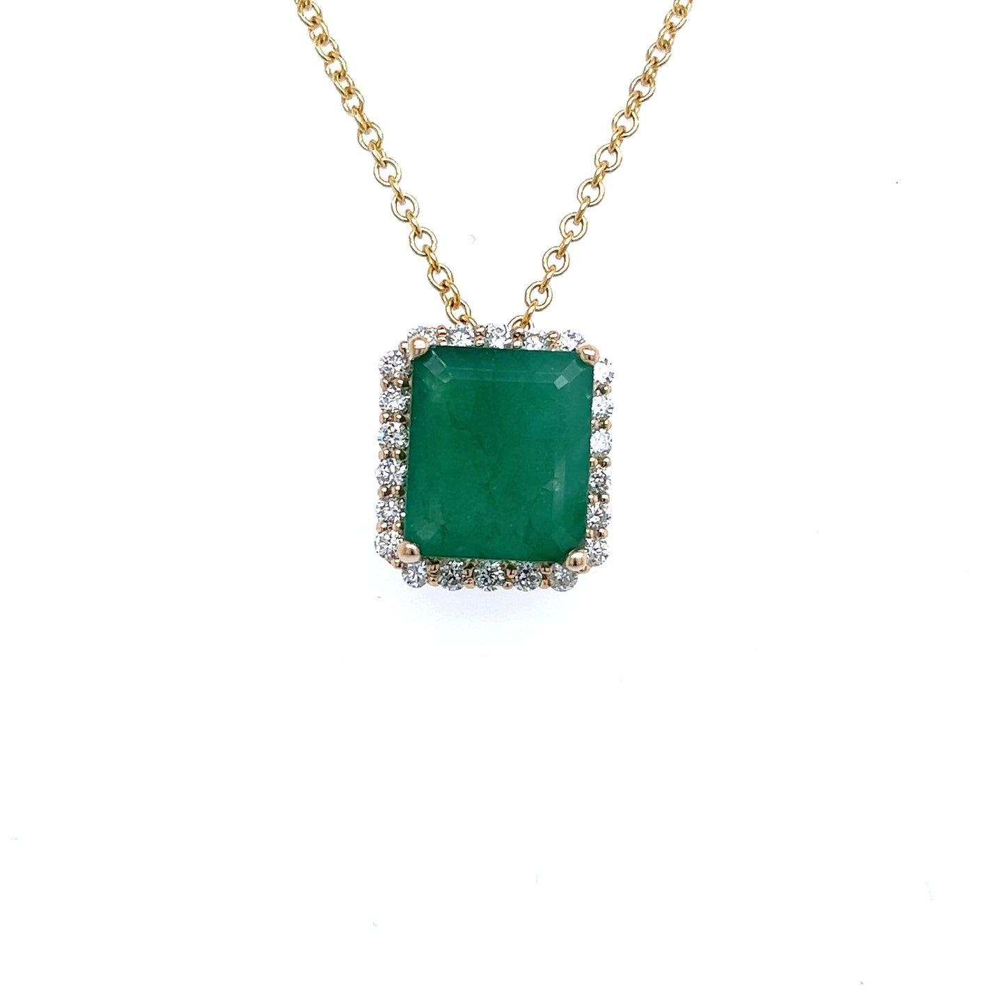Natural Emerald Diamond Pendant Necklace 17" 14k Yellow Gold 5.05 TCW Certified $6,950 215627 - Certified Fine Jewelry