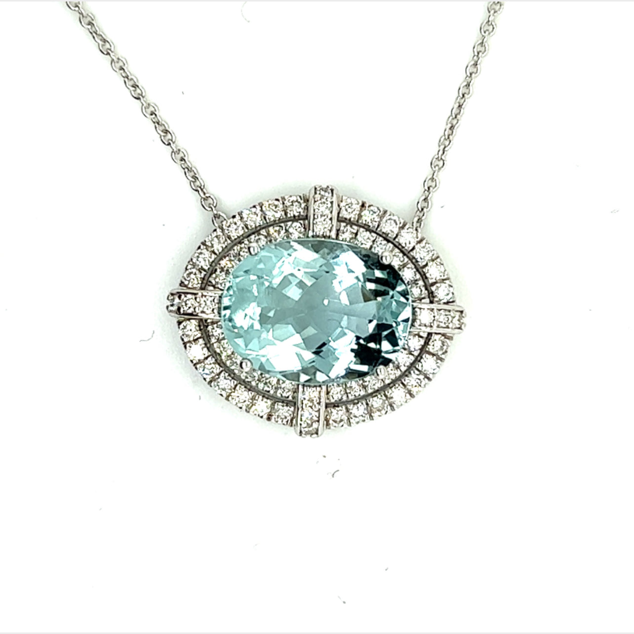 Natural Aquamarine Diamond Pendant With Chain 17.5" 14k W Gold 7.09 TCW Certified $6,490 217088