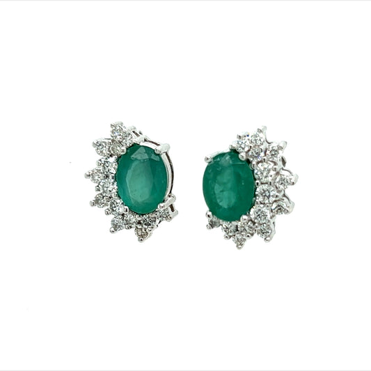 Natural Emerald Diamond Stud Earrings 14k White Gold 2.77 TCW Certified $6,950 211898 - Certified Fine Jewelry