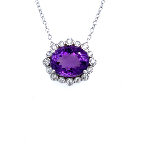 Natural Amethyst Diamond Pendant With Chain 17.5" 14k W Gold 15.51 TCW Certified $5,975 216891