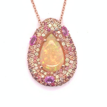 Natural Ethiopian Opal Sapphire Necklace 14kGold 11.5TCW Certified $8,950 016621 - Certified Estate Jewelry