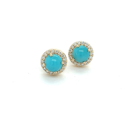 Natural Turquoise Diamond Stud Earrings 14k Yellow Gold 2.18 TCW Certified $2,490 217839 - Certified Fine Jewelry