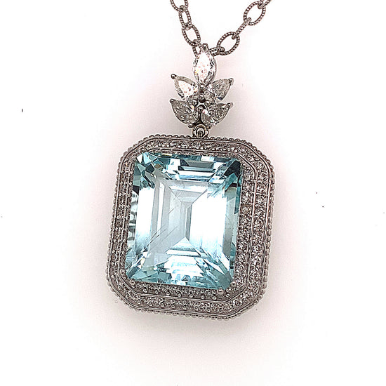 Natural Aquamarine Diamond Gold Necklace 18" 27 TCW Certified $16,475 121172