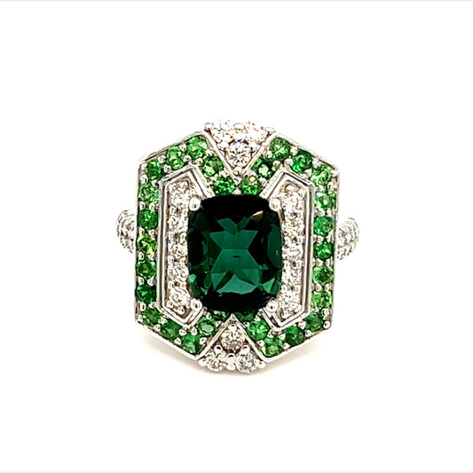 Tourmaline Tsavorite Diamond Ring Size 6.25 14k Gold 5.55 TCW GIA Certified $7,550 215422 - Certified Fine Jewelry