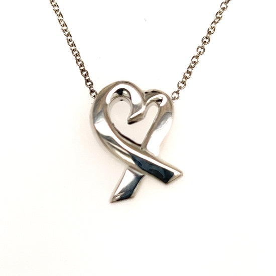 Tiffany & CO Estate Heart Pendant Necklace 17" Silver By Elsa Peretti TIF227