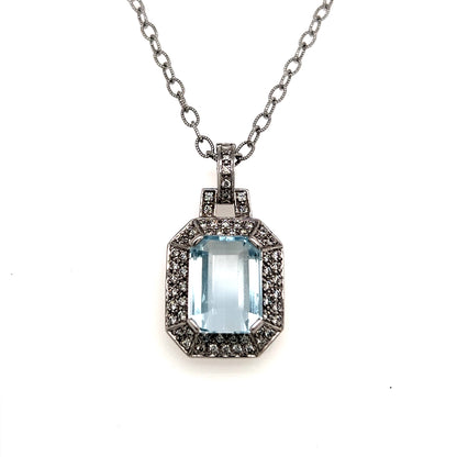 Natural Aquamarine Diamond Necklace 14k Gold 10.45 TCW Certified $9,520 211196