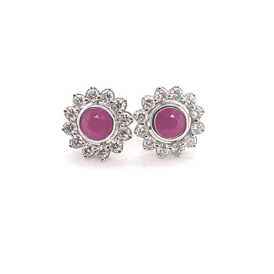 Diamond Ruby Stud Earrings 14k White Gold 3.00 mm Certified $4,550 018668 - Certified Estate Jewelry