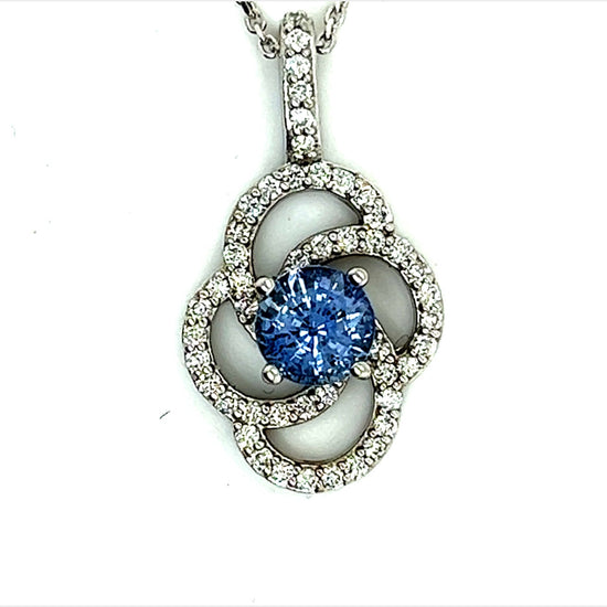 Natural Sapphire Diamond Pendant With Chain 14k W Gold 2.17 TCW Certified $4,975 126663