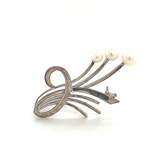 Mikimoto Estate Akoya Pearl Brooch Sterling Silver 6.5 mm 5 Grams M241 - Certified Fine Jewelry