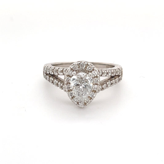 Pear Shape Diamond Engagement Ring 14k Gold 1.38 TCW Certified $5,490 121439 - Certified Fine Jewelry
