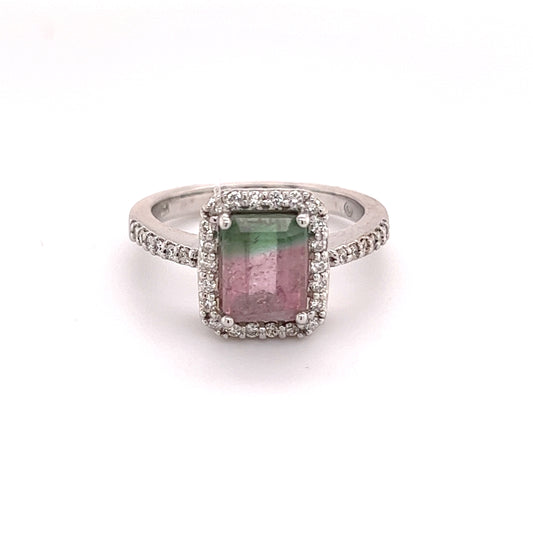 Watermelon Tourmaline Diamond Ring 14k Gold 1.82 TCW Certified $5,450 211910 - Certified Fine Jewelry