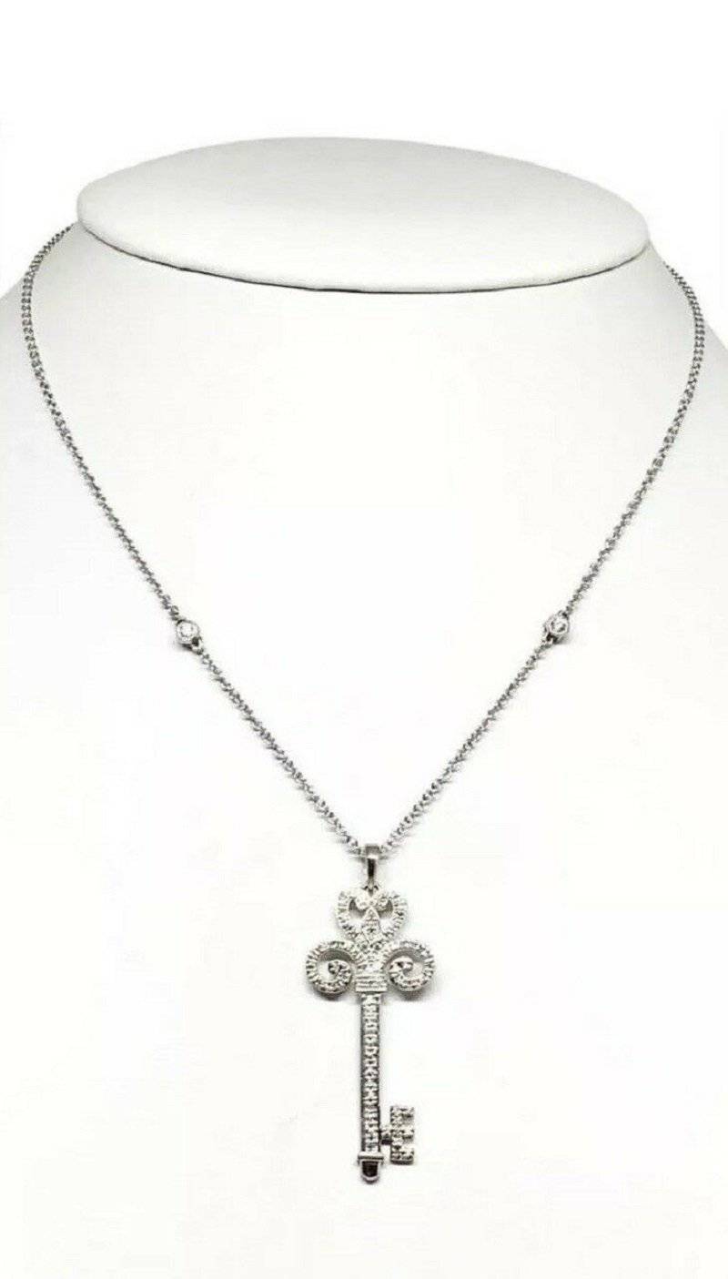 Fine Ladies Diamond Key 14 Kt 16" Italy Necklace Certified $2,500 822588 - Certified Estate Jewelry