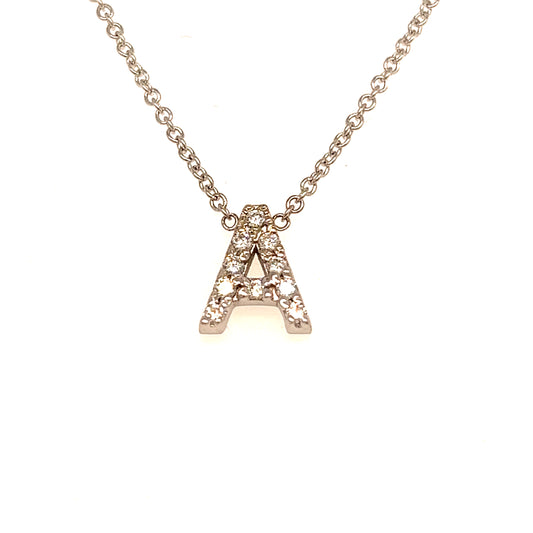 Diamond Letter "A" Pendant Necklace 18" 14k Gold 0.12 TCW Certified $1,950 121279 - Certified Fine Jewelry